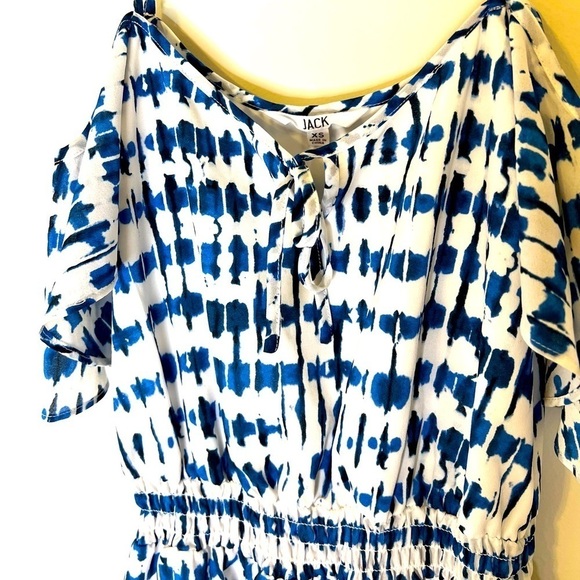2/$30 Jack - Blue White Cold Shoulder Mini Dress Spaghetti Strap XS - Picture 4 of 8